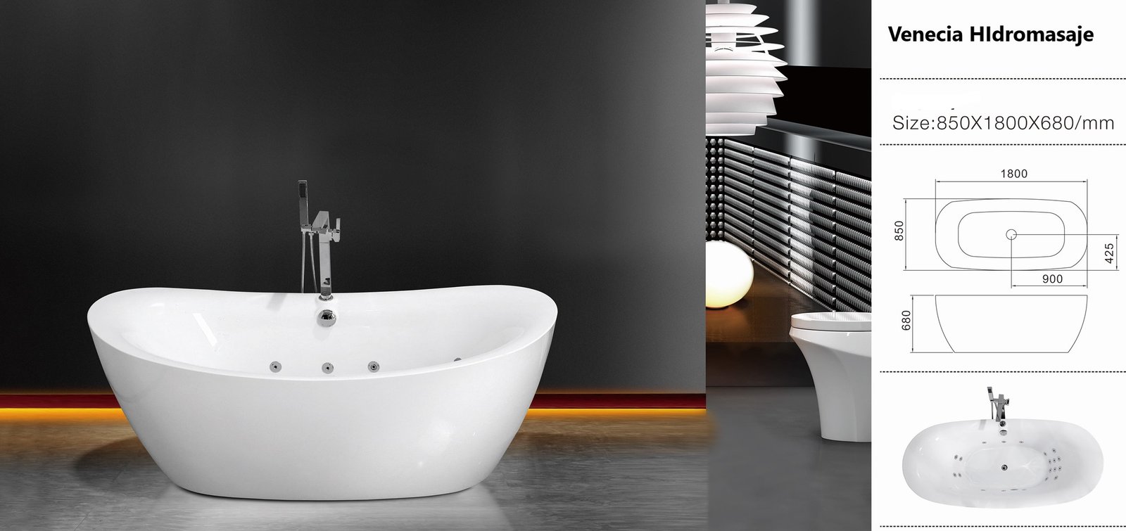 Bañera hidromasaje exenta Venecia 185*90 - Imagen 4