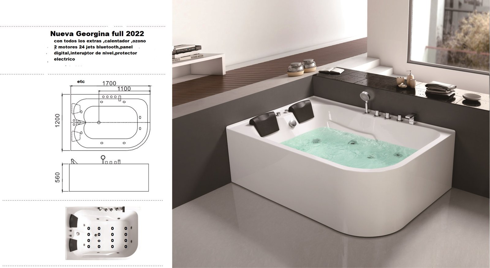 Bañera de hidromasaje jacuzzi Giorgina 170*120*56 - Imagen 10