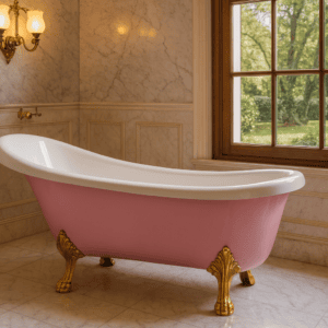 bañera rosa retro con patas doradas Roma